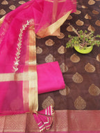 Beautiful brown color Banarasi silk dress material With organza silk dupatta