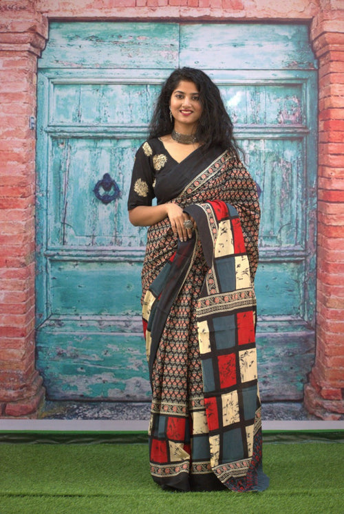 black color Cotton Saree - Aaditri fab