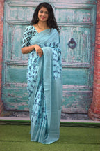 sky blue color Cotton Saree - Aaditri fab