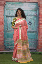 Peach color mulmul cotton Saree - Aaditri fab