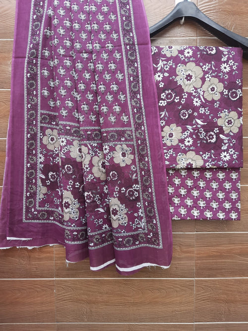 Wine color soft cotton material with mulmul cotton dupatta