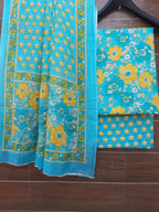 Sea green cotton dress material with mulmul dupatta