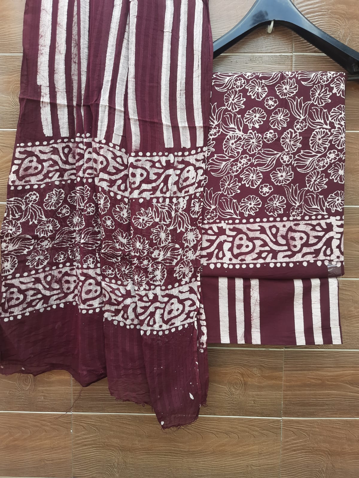 Chocolate brown color cotton dress material with mulmul dupatta – Aaditri fab