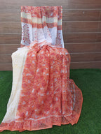 Rust Color Hand Block Print Kota Doria Saree