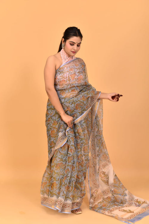 Sea green color kota doria saree