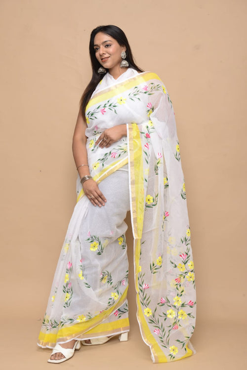Kota Doria Hand Painted Saree