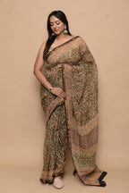 Pastel Color Kota Doria Hand Block Print Saree