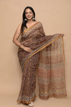 Pastel Color Kota Doria Hand Block Print Saree
