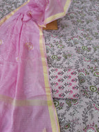 Lavender color cotton dress material with kota doria dupatta