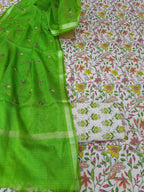Pink color cotton dress material with kota doria embroidery dupatta