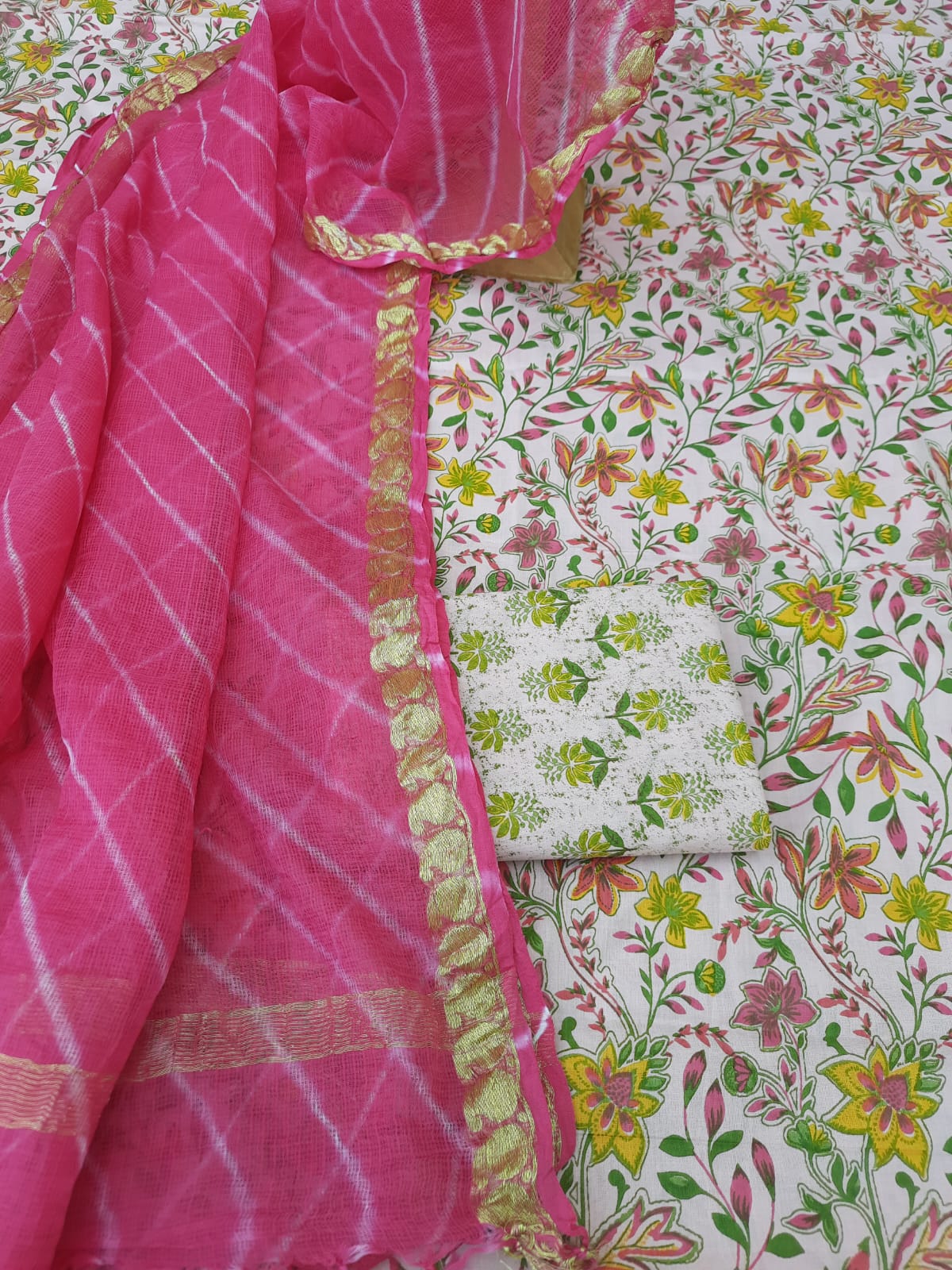 Cotton dress material with kota doria leharia print dupatta – Aaditri fab