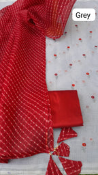 Grey colour Kota Embroidery Suit With Kota Dupatta