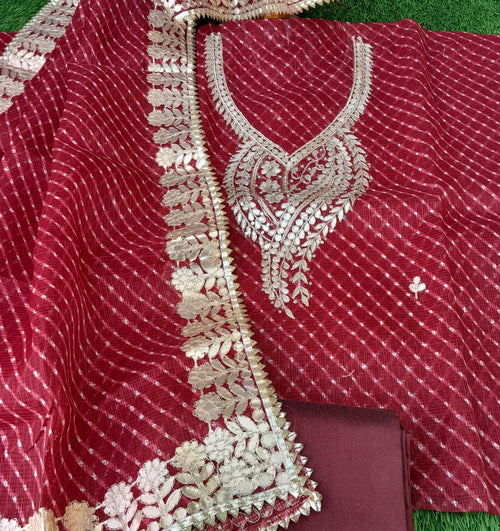 MAROON COLOUR LAHARIYA KOTA GOTTA PATTI SUIT
