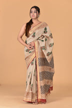 Beige color Maheshwari silk saree