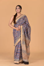Dark blue Maheshwari silk saree