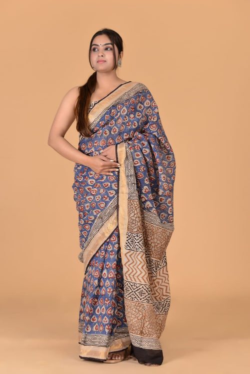 Dark blue Maheshwari silk saree