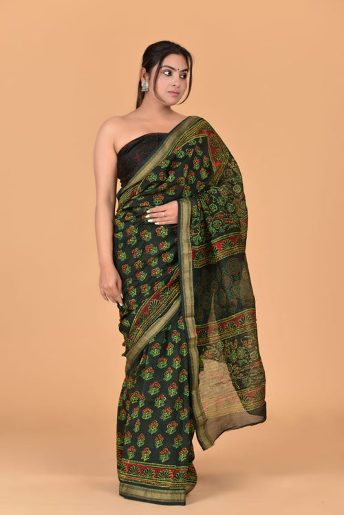 Ajrakh print Maheshwari silk saree