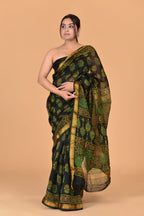 Ajarkh print Maheshwari silk saree