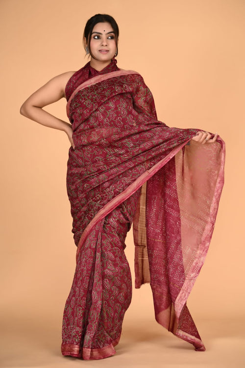 Ajrakh print Maheshwari silk saree