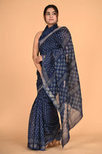 Indigo blue color Maheshwari silk saree