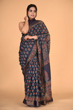 Ajrakh print Maheshwari silk saree
