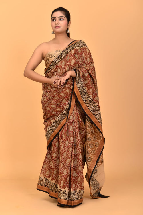 Maroon color Maheshwari silk saree