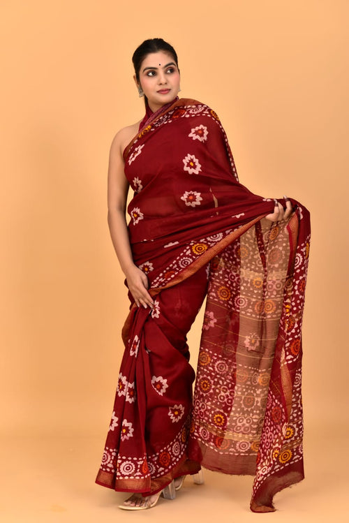 Maroon color Maheshwari silk saree