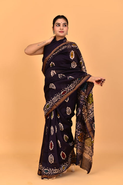 Black color Maheshwari silk saree