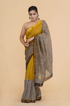 Mustard yellow Maheshwari silk Saree - Aaditri fab