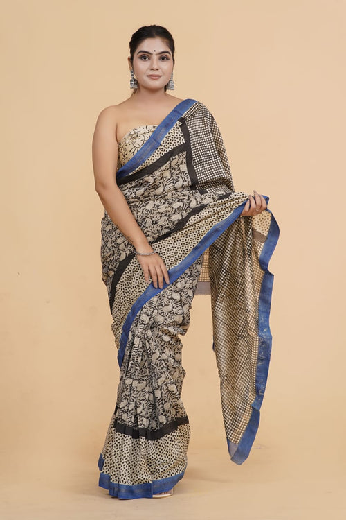 Bagru print Maheshwari silk saree