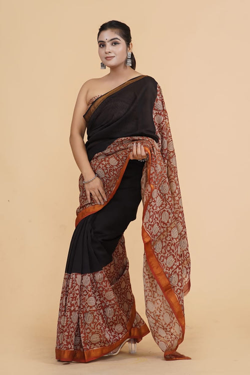 Black color Maheshwari silk saree