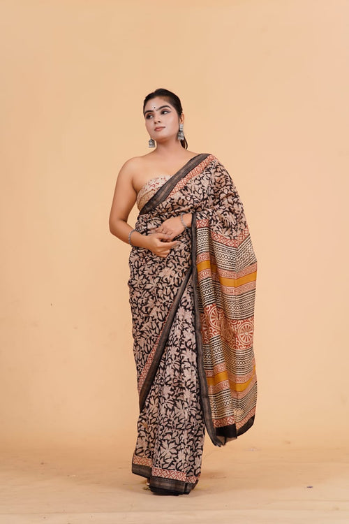 Black color Soft  Maheshwari silk Saree