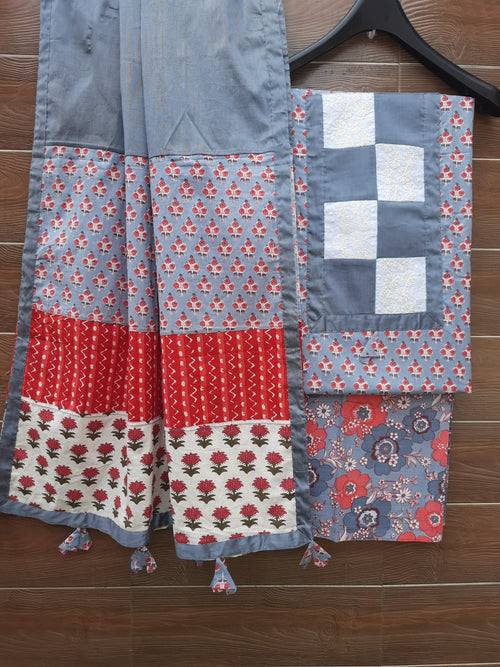 Greyl color cotton suit with designer dupatta