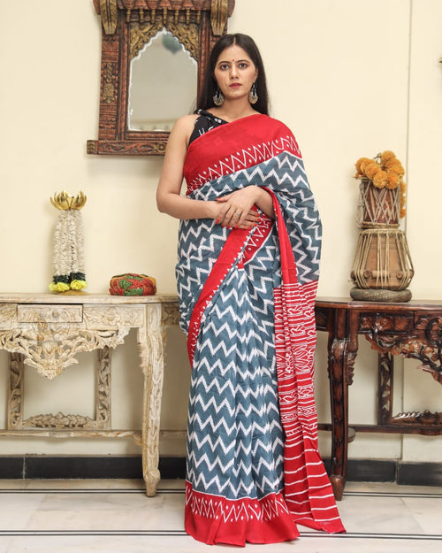 Grey color mulmul cotton saree