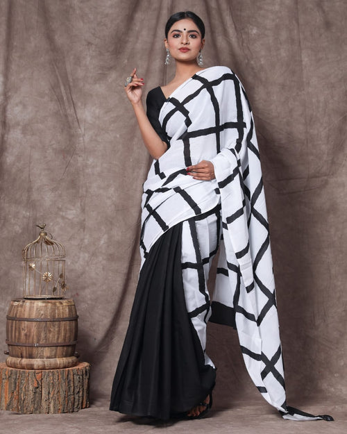 Geometric Print Soft Mulmul Cotton Saree
