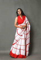 White With Geometric Print Mulmul Cotton Saree