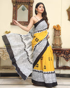 Yellow color mulmul cotton saree
