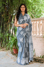 Grey color mulmul cotton saree