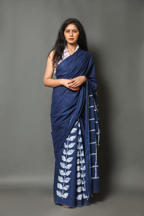 Dark Blue Color Soft Mulmul Cotton Saree