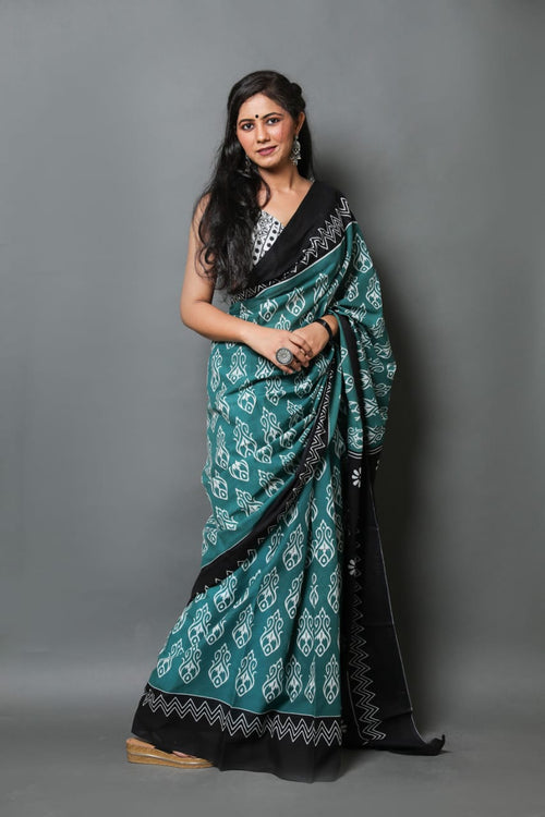 Rama Green color mulmul cotton saree