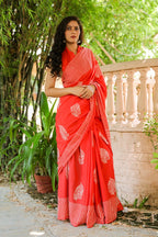 Rust color Mulmul cotton saree