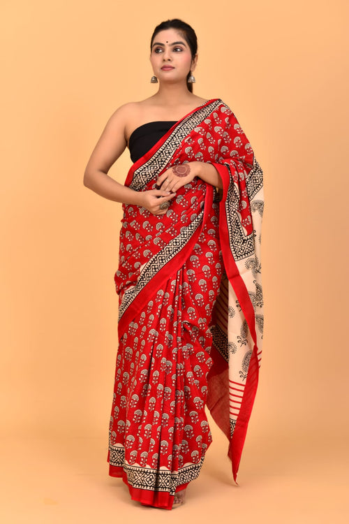 Rad color Mulmul cotton saree