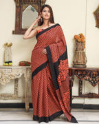 Rust color Mulmul cotton saree