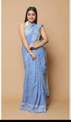 Pastel Blue color Mulmul cotton saree