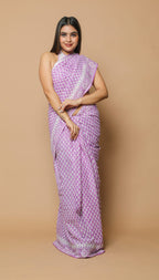 Lavender Color Mulmul Cotton Saree