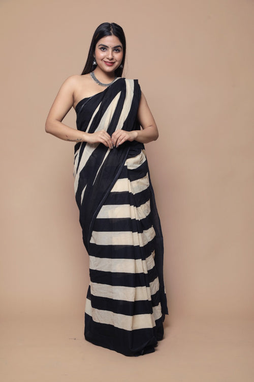 Black Color Mulmul Cotton Saree