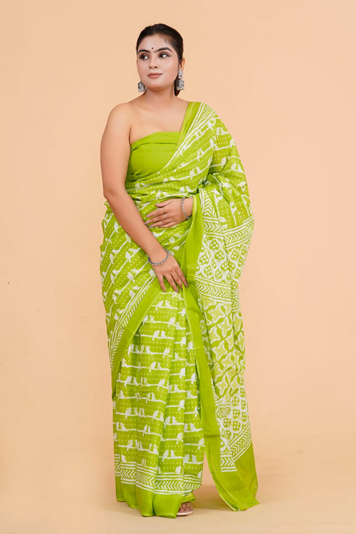Florence Green color Mulmul cotton saree
