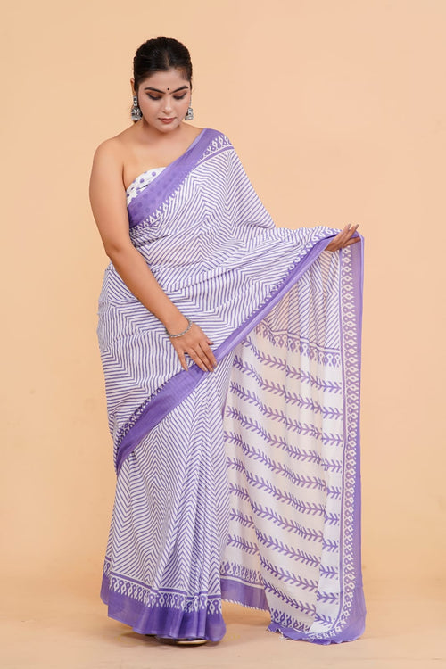 Pastel Lavender Color Mulmul cotton saree
