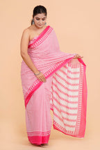 Light pink color cotton mulmul saree