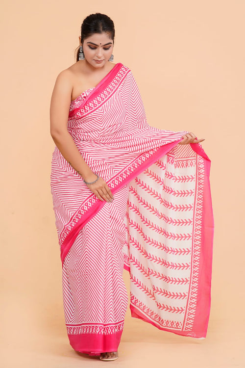 Light pink color cotton mulmul saree